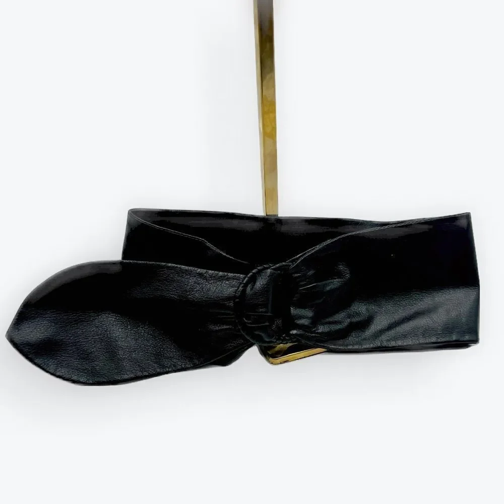 Auth Vtg Christian Dior Supple Black Leather Sash Wide Waist Size US S Belt